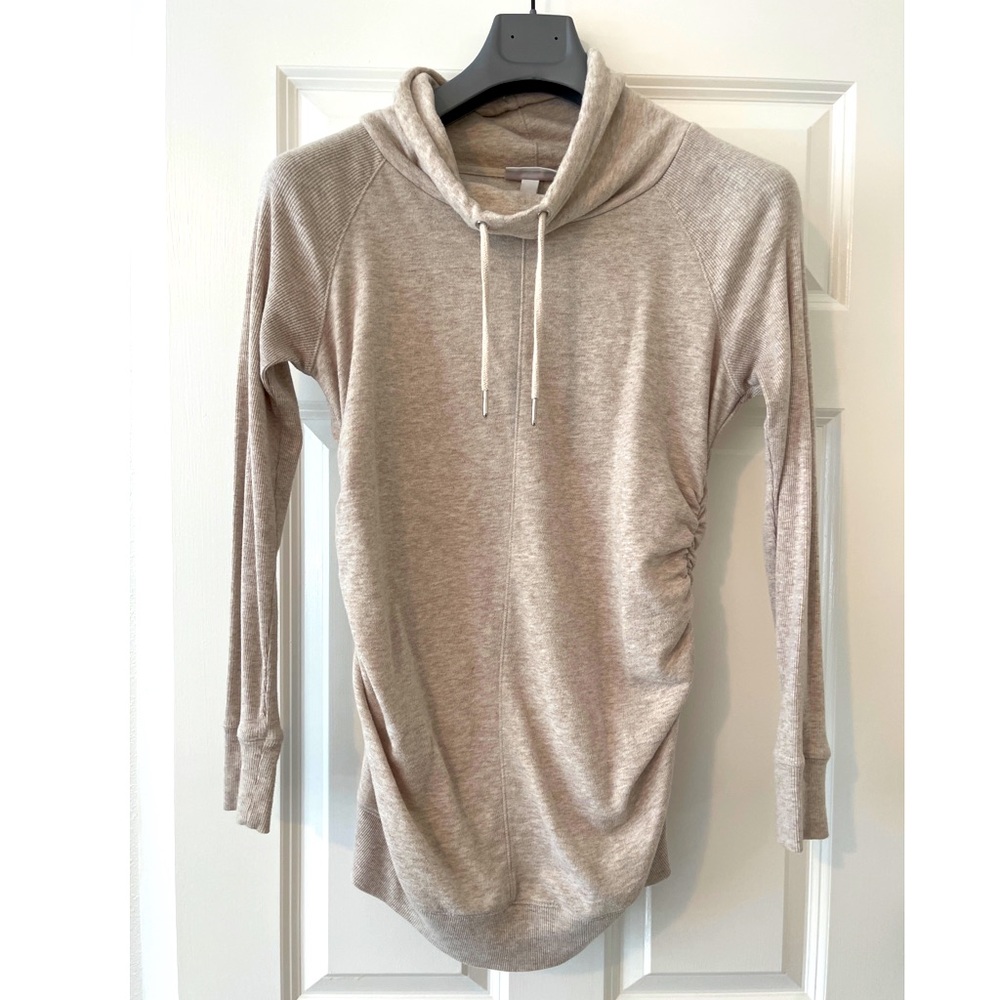 Maternity stretchy knit cream cowl neck top
